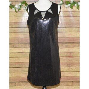 Olsenboye Black Sleeveless Sequins Party Cocktail Dress Size L Deep V Back LBD